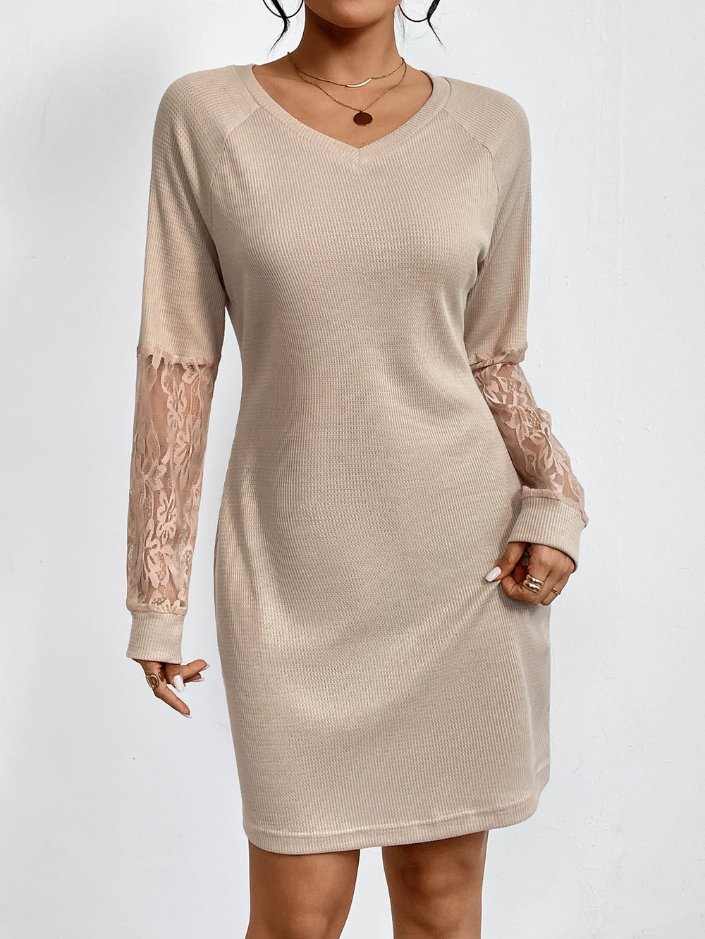 ZARA Fashion Elegant Lace Trim Long Sleeve Dress
